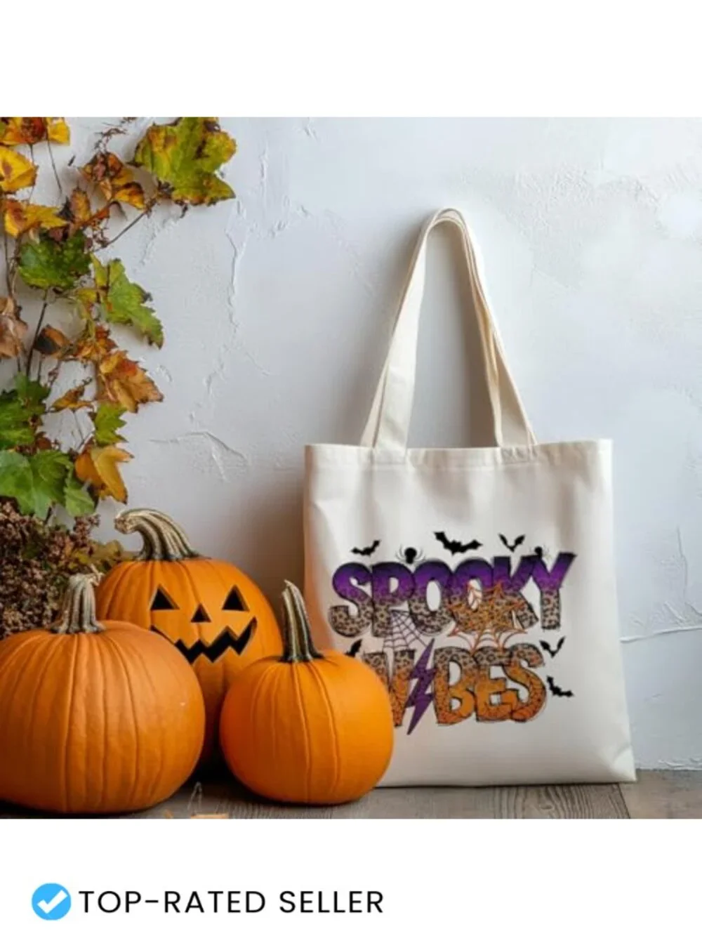 Halloween Ghost Canvas Tote Bag 14x16 in Reusable